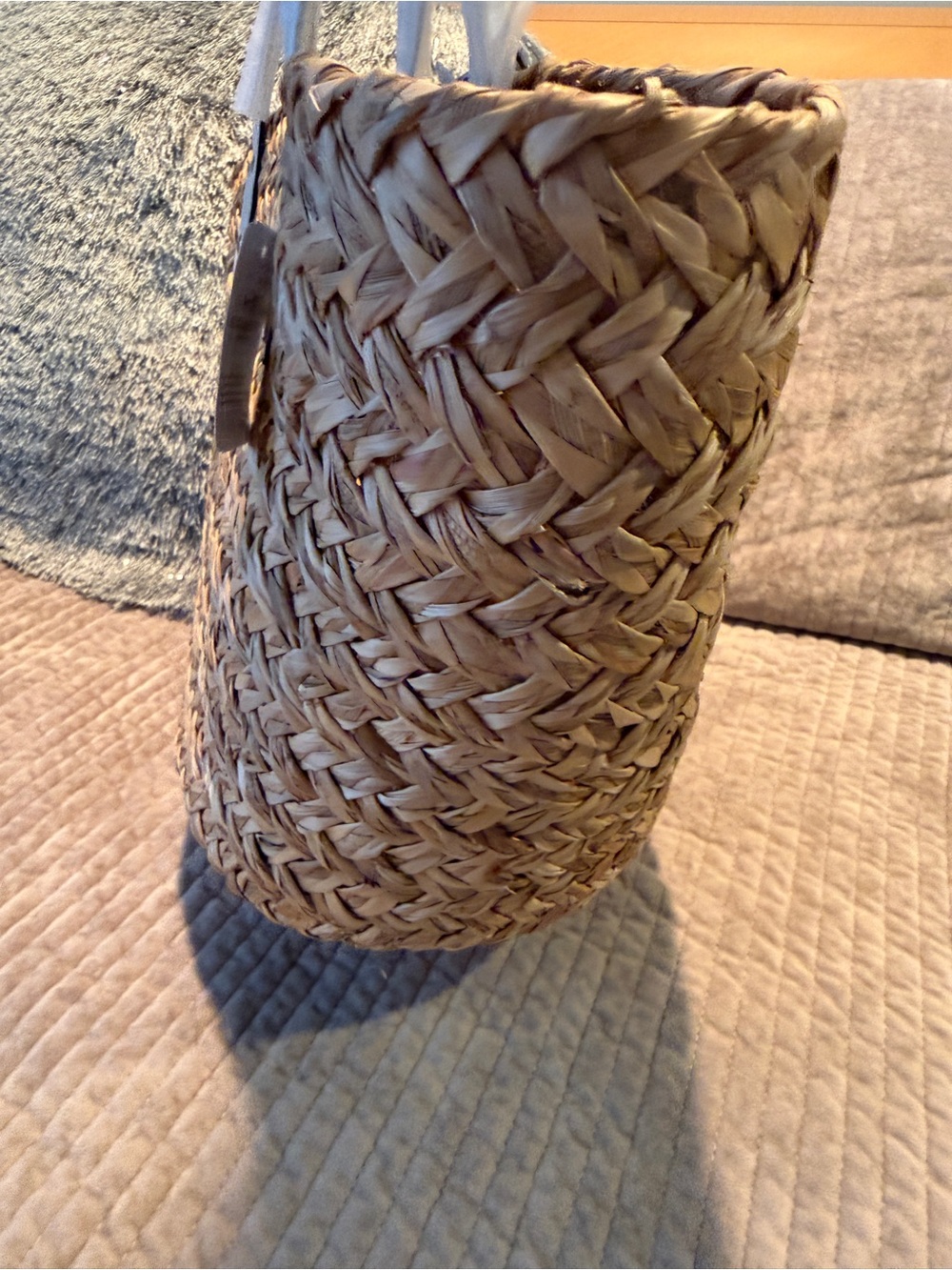 COACH Large Straw Basket Tote with Cherry Charm Natural Chalk Leather RARE NWT - Picture 8 of 11
